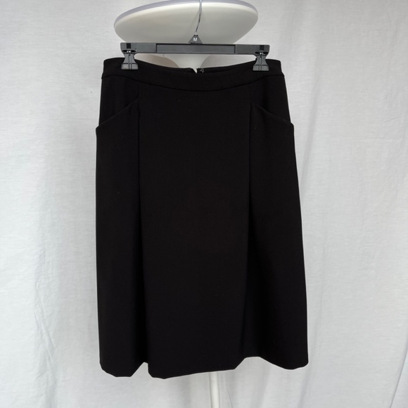 Pink Tartan (8) black gabardine midi skirt with pockets and soft front pleats. - Picture 12 of 14
